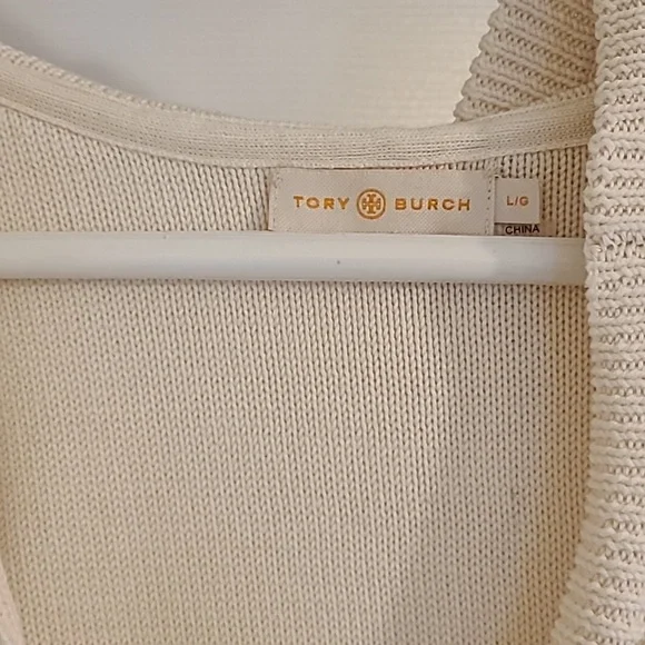 Tory Burch Women’s Baja Mixed Knit Hoodie Cream Tassel V Neck Pullover Sweater L - Picture 3 of 4